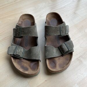 Birkenstock Olive Suede Footbed Sandals
